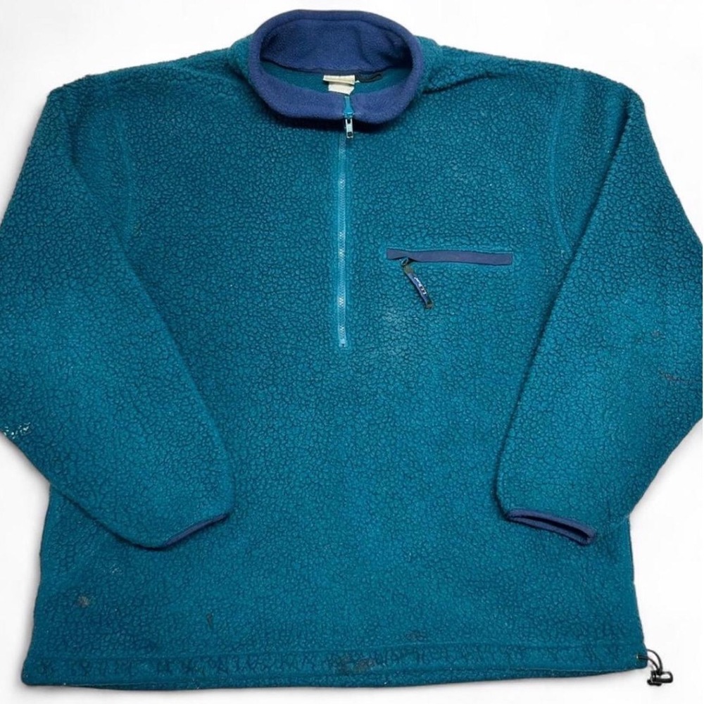 LL Bean USA made fleece quarter zip vintage 90s teal colorway